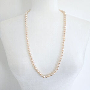 Vintage Faux Pearl Necklace Long Cream Beads Coquette Twee Midcentury Classic